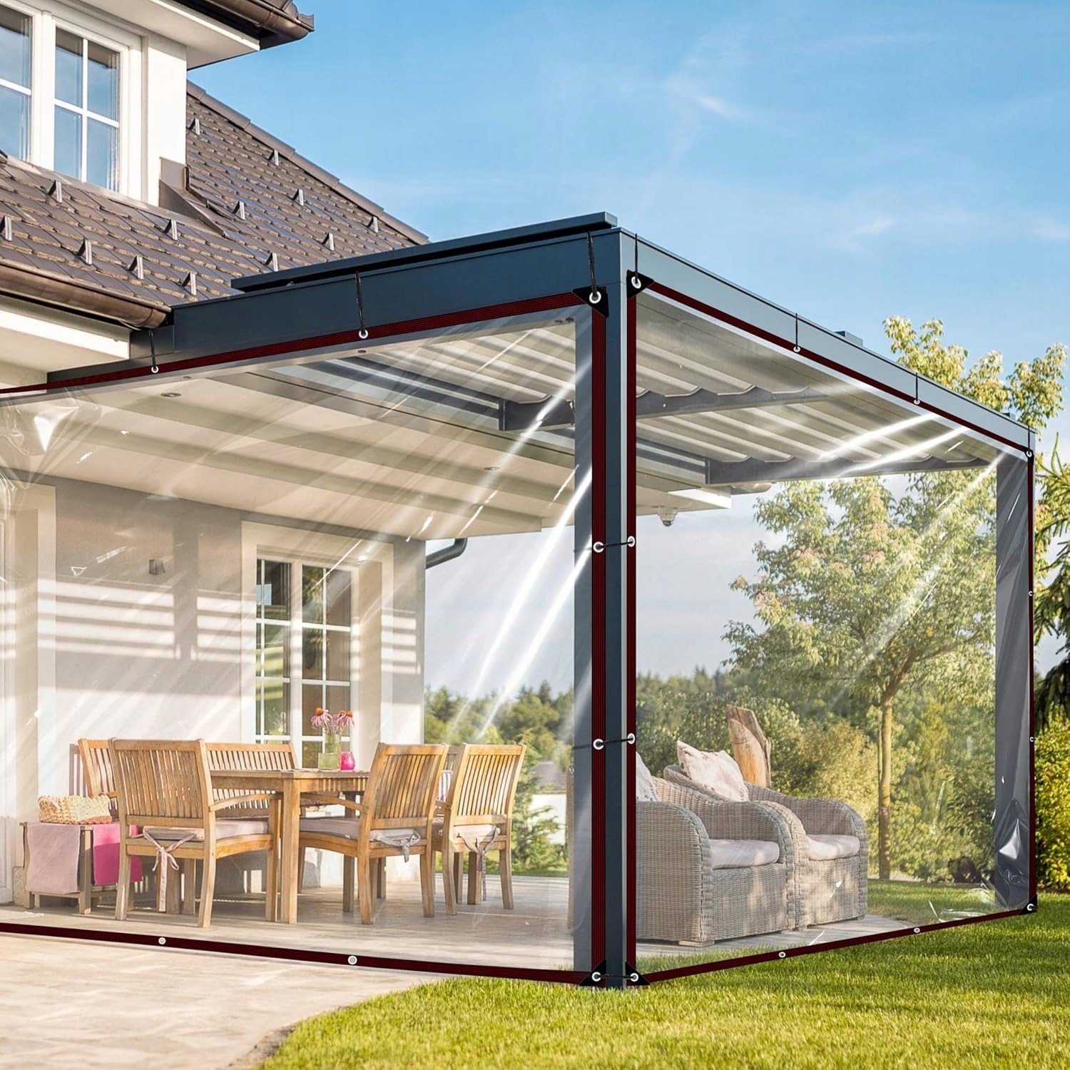 Transparentná záhradná plachta na terasu, vodoodolná s UV ochranou 3x5m